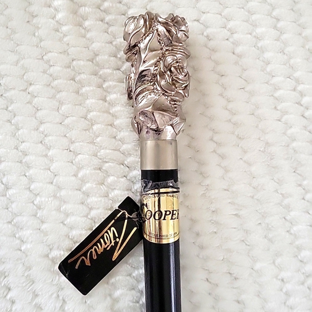 Coopers Vintage Designer "Nickel Roses" Walking Stick 36".  New, Never Used
